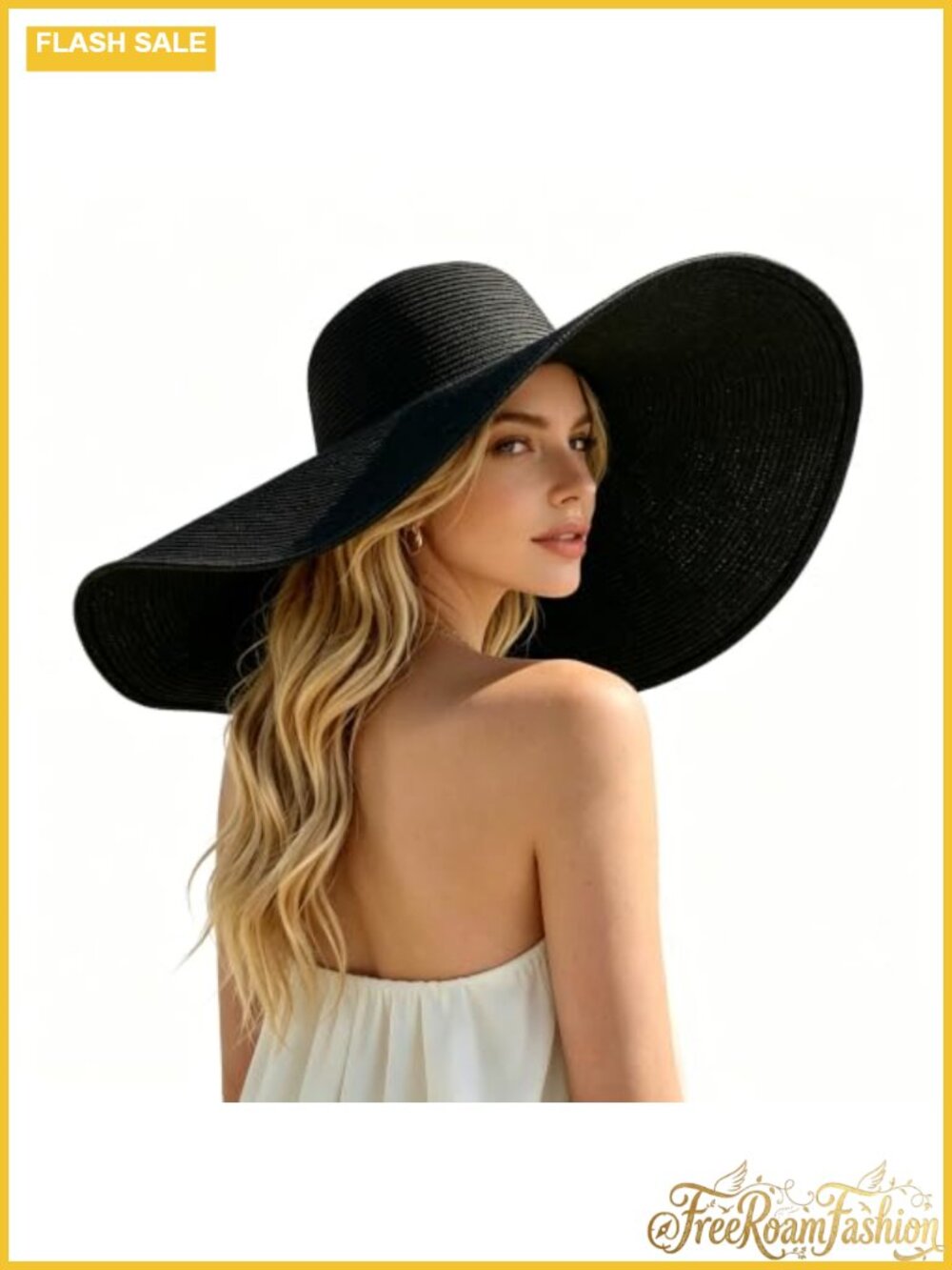 Oversized Straw Sun Hat Wide Brim Foldable Floppy Beach UV Protection